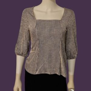 3/$30 W5 Monochrome Striped Square Neckline Seersucker Half Sleeve Blouse